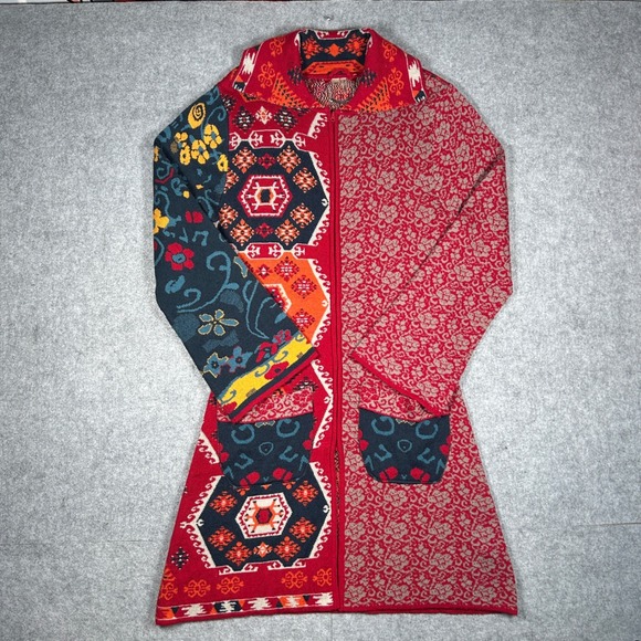 paparazzi Sweaters - Paparazzi Cardigan Sweater Womens XL Red Mixed Print‎ Wool Blend Boho full zip